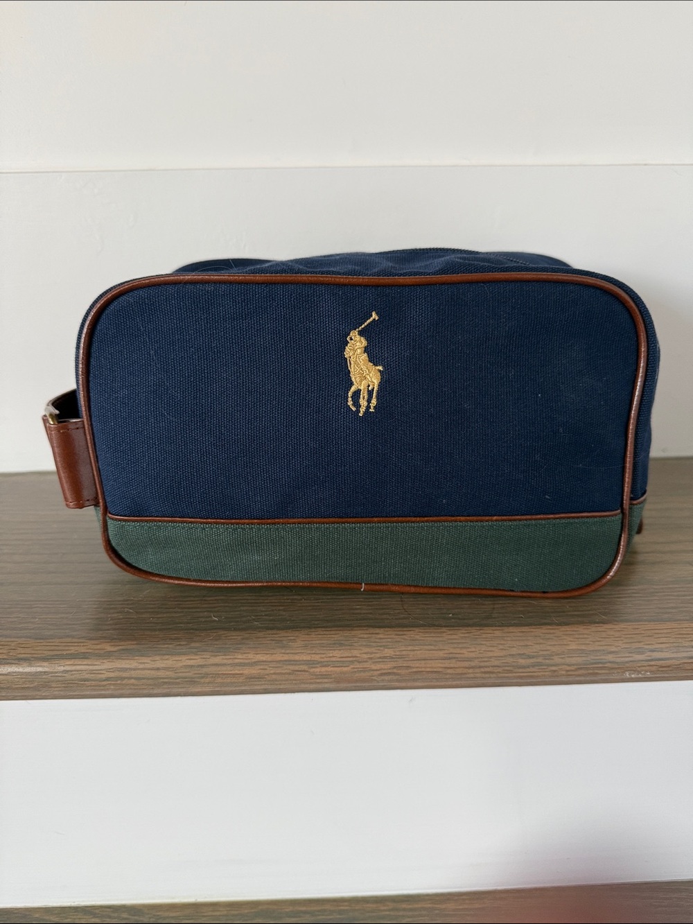 Vintage Polo by Ralph Lauren Navy Canvas Dopp Kit with Green Panel